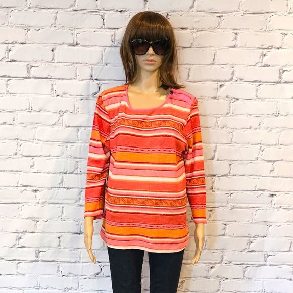 LAUREN by RALPH LAUREN, Pink and orange striped pullover sweater, size: XL - Picture 4 of 12